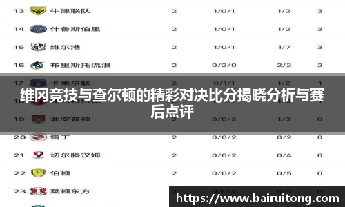 维冈竞技与查尔顿的精彩对决比分揭晓分析与赛后点评