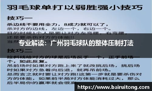 专业解读：广州羽毛球队的整体压制打法